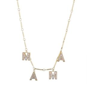 Gold Plated 'MAMA' Letter Necklace with White Enamel Accents